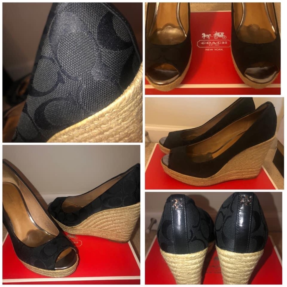 Coach peep toe wedge, great condition.  Original box included